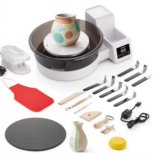 Τροχός κεραμικής VEVOR για ενήλικες, Πικάπ 36 και 28 cm, Ηλεκτρικός επιτραπέζιος τροχός κεραμικής 450W με πεντάλ ποδιού, Ρυθμιζόμενη ταχύτητα 30-300 σ.α.λ., Αποσπώμενος νιπτήρας, για αρχάριους, Χειροτεχνία από πηλό DIY, Λευκό