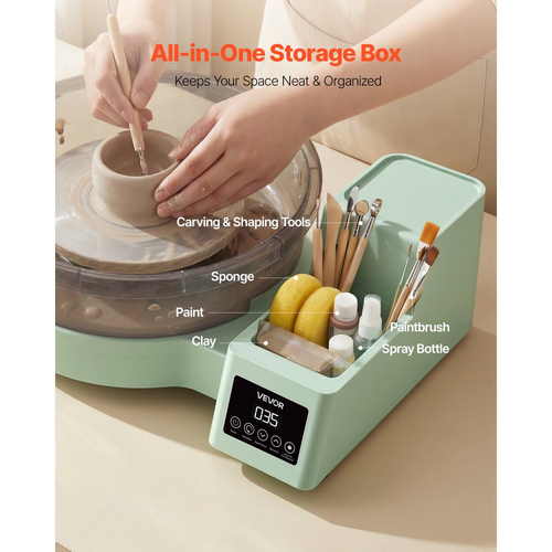 Τροχός κεραμικής VEVOR για ενήλικες, Πικάπ 36 και 28 cm, Ηλεκτρικός επιτραπέζιος τροχός κεραμικής 450W με πεντάλ ποδιού, Ρυθμιζόμενη ταχύτητα 30-300 σ.α.λ., Αποσπώμενος νιπτήρας, για αρχάριους, Χειροτεχνία από πηλό DIY, Πράσινο