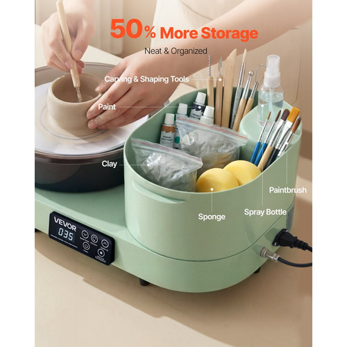 Τροχός κεραμικής VEVOR για ενήλικες, περιστρεφόμενος δίσκος αλουμινίου 28 cm, ηλεκτρικός επιτραπέζιος τροχός κεραμικής 450W με πεντάλ ποδιού, ρυθμιζόμενη ταχύτητα 30-300 σ.α.λ., σώμα αλουμινίου, για αρχάριους, χειροτεχνία από πηλό DIY, πράσινο