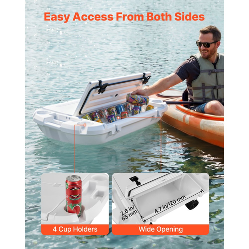 Πλωτό ψυγείο VEVOR, Πλωτό παγοθήκι 37,9 λίτρων με ξηρή αποθήκευση, ρόδες και σχοινί ρυμούλκησης, αμφίβιο ψυγείο ποτών LLDPE υψηλής ποιότητας για νερό και στεριά, στάβλος κρουαζιέρας σε λίμνη, ποτάμι, πισίνα, παραλία, καγιάκ, λευκό