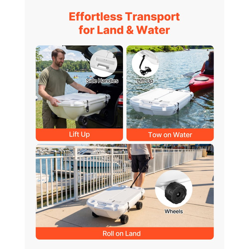 Πλωτό ψυγείο VEVOR, Πλωτό παγοθήκι 37,9 λίτρων με ξηρή αποθήκευση, ρόδες και σχοινί ρυμούλκησης, αμφίβιο ψυγείο ποτών LLDPE υψηλής ποιότητας για νερό και στεριά, στάβλος κρουαζιέρας σε λίμνη, ποτάμι, πισίνα, παραλία, καγιάκ, λευκό