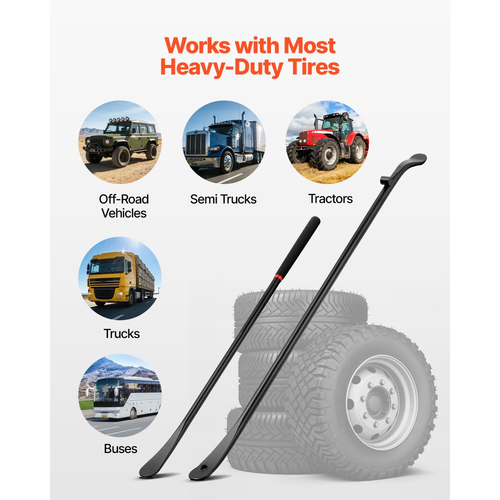 Μπάρες Ελαστικών VEVOR, 2 τεμάχια, Σιδερένια βάση και αφαίρεση ελαστικών 970 mm & Κουταλιέρα βάσης και αφαίρεσης 765 mm, Εργαλεία αλλαγής από συμπαγές κράμα χάλυβα βαρέως τύπου για φορτηγά, ημιφορτηγά, οχήματα εκτός δρόμου, λεωφορεία, τρακτέρ, μαύρα