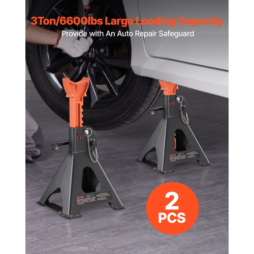 Βάσεις γρύλου VEVOR, χωρητικότητας 3 τόνων (6.600 λίβρες), ρυθμιζόμενο ύψος 275-415 mm, βαρέως τύπου ατσάλινες βάσεις αυτοκινήτου γρύλου με διπλό κλείδωμα, για ανύψωση SUV, Pickup, αυτοκινήτου, UTV/ATV, 1 ζεύγος, μαύρο και πορτοκαλί