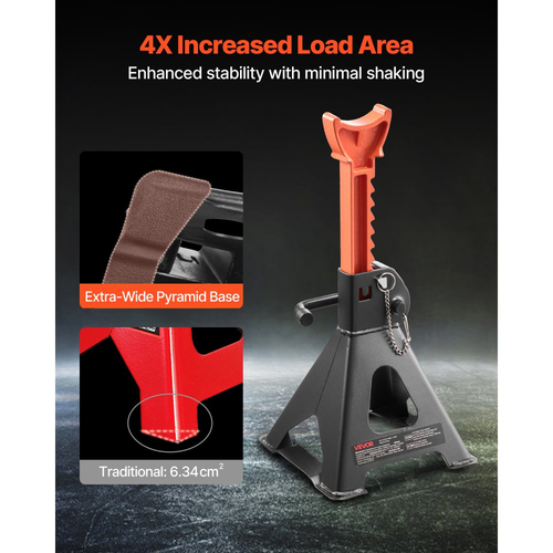 Βάσεις γρύλου VEVOR, χωρητικότητας 3 τόνων (6.600 λίβρες), ρυθμιζόμενο ύψος 275-415 mm, βαρέως τύπου ατσάλινες βάσεις αυτοκινήτου γρύλου με διπλό κλείδωμα, για ανύψωση SUV, Pickup, αυτοκινήτου, UTV/ATV, 1 ζεύγος, μαύρο και πορτοκαλί