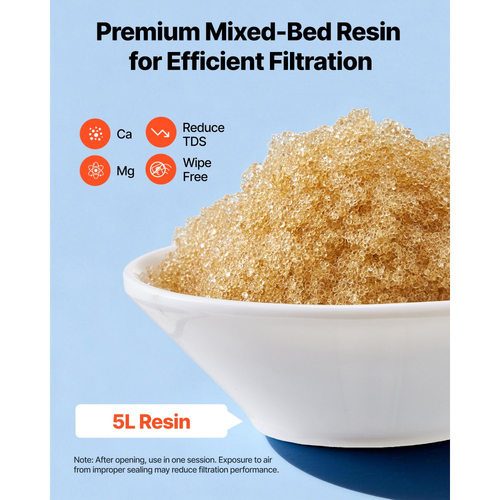 Ανταλλακτικό φίλτρου απιονισμένης ρητίνης VEVOR για σύστημα πλυσίματος αυτοκινήτων χωρίς ίχνη, Ανταλλακτικό φίλτρου απιονισμένης ρητίνης 5L μεικτής κλίνης - Συμβατό με επαναγεμιζόμενο σύστημα απιονισμένου νερού για αυτοκίνητα, τροχόσπιτα και σκάφη