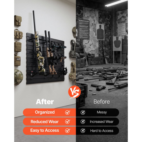 Βάση όπλων VEVOR, Επιτοίχια τοποθέτηση, Βαρέως τύπου ατσάλινη βάση αποθήκευσης πιστολιού καραμπίνας, χωράει με ασφάλεια έως και 6 τουφέκια και 6 πιστόλια, Αρθρωτή βάση οργάνωσης αξεσουάρ εξοπλισμού όπλων και τοίχου