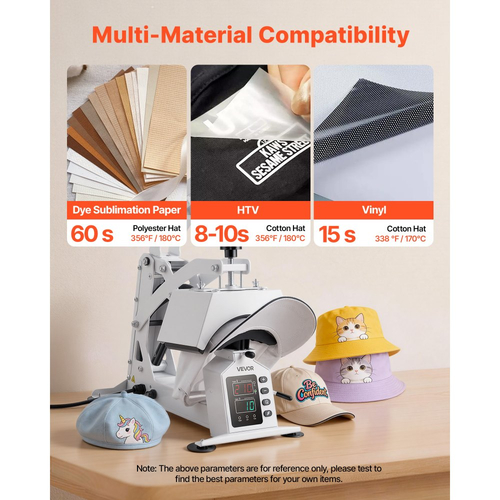 Θερμική Πρέσα για Καπέλα VEVOR, Μεγάλη Πλάκα Θέρμανσης 215 x 100 mm, με Τεντωτήρα Καπελιών, Ακριβής Έλεγχος Θερμοκρασίας & Χρόνου, Θερμική Πρέσα για Καπέλα και Σκούφοι, για Έργα Σιδερώματος και Εξάχνωσης HTV, Λευκό