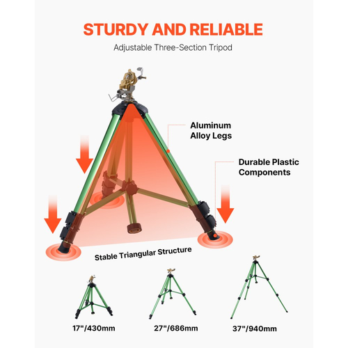 Κρουστικός ψεκαστήρας VEVOR σε βάση τρίποδου, 2 συσκευασίες, ψεκαστήρες τριπόδων βαρέως τύπου με ορειχάλκινη κεφαλή και σύνδεσμο G3/4", ψεκαστήρας άρδευσης μεγάλης επιφάνειας 360 μοιρών, ψεκαστήρας ρυθμιζόμενου ύψους για αυλή