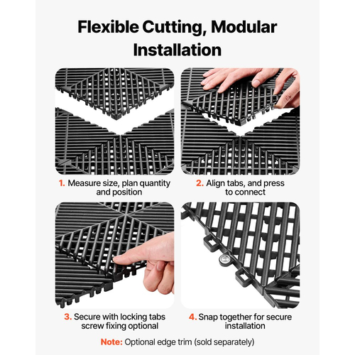 Πατάκια Αποστράγγισης VEVOR με Αλληλοσύνδεση, 310 x 310 mm, Πλακάκια Δαπέδου Γκαράζ με Αρθρωτά Πλακάκια Δαπέδου Αποστράγγισης PP, Αυτοαποστραγγιζόμενα, Εύκολη Εγκατάσταση, για Μπάνιο, Κουζίνα, Πισίνα & Εξωτερικούς Χώρους, Μαύρο, Συσκευασία των 50 τεμαχίων
