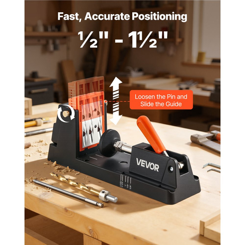 Κιτ εργαλείου διάτρησης τσέπης VEVOR, ρυθμιζόμενο, ελαφρύ σύστημα τρυπών τσέπης από 12,7 έως 38,1 mm με προσαρμογέα συλλογής σκόνης, αποσπώμενο μπλοκ οδηγού, τρυπάνι, κολάρο στοπ, εύκολη ρύθμιση, για ξυλουργική