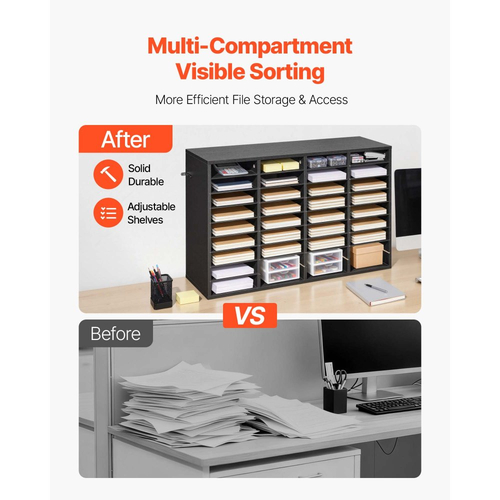 Οργανωτής Λογοτεχνίας VEVOR, Γραμματοκιβώτιο Γραφείου 36 Διαμερισμάτων με Αποσπώμενα Ράφια, Ξύλινος Ταξινομητής Γραμματοκιβωτίων με Μοριοσανίδα, Οργανωτής Οικιακής Αποθήκευσης Γραφείου για Αρχεία, Έγγραφα, Χαρτί, Μαύρο