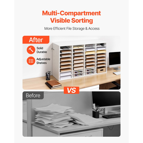 Οργανωτής Λογοτεχνίας VEVOR, Γραμματοκιβώτιο Γραφείου 36 Διαμερισμάτων με Αποσπώμενα Ράφια, Ξύλινος Ταξινομητής Γραμματοκιβωτίων με Μοριοσανίδα, Οργανωτής Οικιακής Αποθήκευσης Γραφείου για Αρχεία, Έγγραφα, Χαρτί, Λευκό