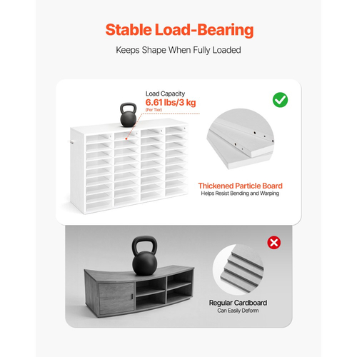 Οργανωτής Λογοτεχνίας VEVOR, Γραμματοκιβώτιο Γραφείου 36 Διαμερισμάτων με Αποσπώμενα Ράφια, Ξύλινος Ταξινομητής Γραμματοκιβωτίων με Μοριοσανίδα, Οργανωτής Οικιακής Αποθήκευσης Γραφείου για Αρχεία, Έγγραφα, Χαρτί, Λευκό