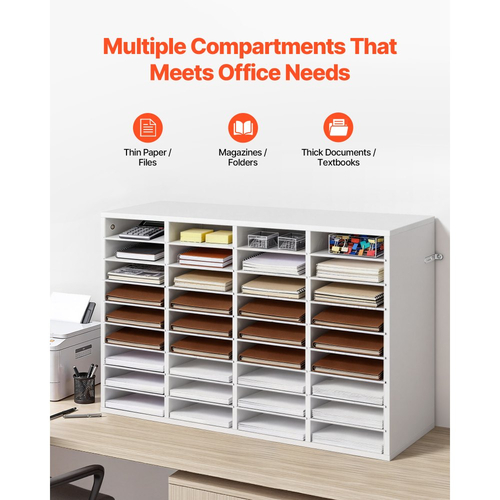 Οργανωτής Λογοτεχνίας VEVOR, Γραμματοκιβώτιο Γραφείου 36 Διαμερισμάτων με Αποσπώμενα Ράφια, Ξύλινος Ταξινομητής Γραμματοκιβωτίων με Μοριοσανίδα, Οργανωτής Οικιακής Αποθήκευσης Γραφείου για Αρχεία, Έγγραφα, Χαρτί, Λευκό