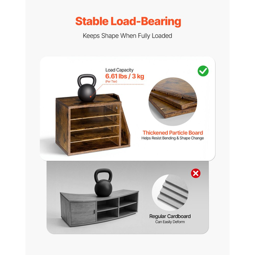 Οργανωτής Βιβλίων VEVOR, Γραμματοκιβώτιο Γραφείου 4 Διαμερισμάτων με Αποσπώμενα Ράφια, Ξύλινος Ταξινομητής Γραμματοκιβωτίων με Πλαϊνή Κάθετη Αποθήκευση, Οργανωτής Γραφείου για Αρχεία, Έγγραφα, Χαρτί, Καφέ