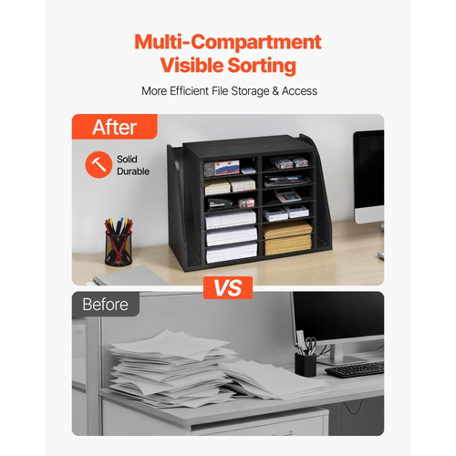 Οργανωτής Λογοτεχνίας VEVOR, Γραμματοκιβώτιο Γραφείου με 12 Διαμερίσματα με Πλαϊνή Κάθετη Αποθήκευση, Ξύλινος Ταξινομητής Γραμματοκιβωτίων από Μοριοσανίδα, Οργανωτής Γραφείου για Αρχεία, Έγγραφα, Χαρτί, Μαύρο