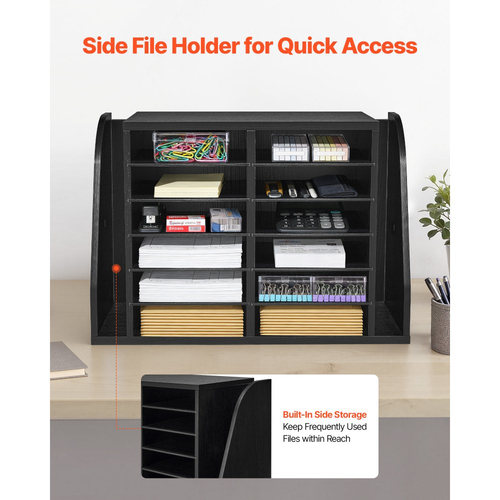 Οργανωτής Λογοτεχνίας VEVOR, Γραμματοκιβώτιο Γραφείου με 12 Διαμερίσματα με Πλαϊνή Κάθετη Αποθήκευση, Ξύλινος Ταξινομητής Γραμματοκιβωτίων από Μοριοσανίδα, Οργανωτής Γραφείου για Αρχεία, Έγγραφα, Χαρτί, Μαύρο