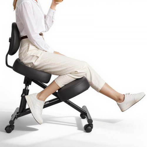 Εργονομική καρέκλα γονατίσματος VEVOR με πλάτη και ρόδες, κινητή καρέκλα γονατίσματος σε σχήμα Χ με ρυθμιζόμενο ύψος και παχιά μαξιλάρια αφρού, ανακούφιση από πόνο στον αυχένα ή την πλάτη για το σπίτι, το γραφείο, τον διαλογισμό, μαύρη