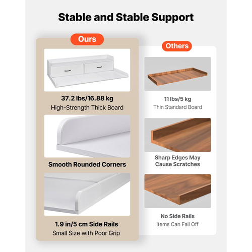 Πάγκος Πλυντηρίου-Στεγνωτηρίου VEVOR με Ράφι, Ξύλινο Επικάλυμμα Πλυντηρίου-Στεγνωτηρίου 137 x 69,9 cm με 2 Συρτάρια & Γάντζους, Επικάλυμμα Πλυντηρίου Ρούχων για Ντουλάπα Πλυντηρίου, Οργάνωση και Αποθήκευση Πάγκου Ντουλάπας, Λευκό