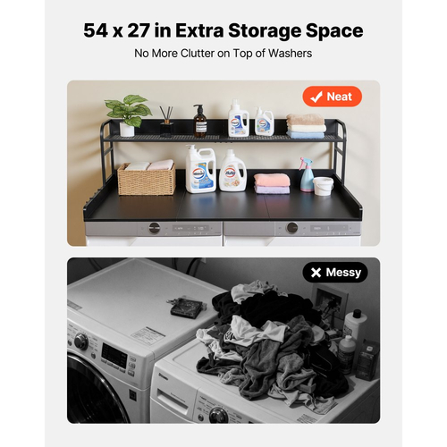 Πάγκος Πλυντηρίου-Στεγνωτηρίου VEVOR με Ράφι, Ξύλινο Επικάλυμμα Πλυντηρίου-Στεγνωτηρίου 137 x 69,9 cm με Άκρη και 2 Γάντζους, Επικάλυμμα Πλυντηρίου Ρούχων για Ντουλάπα Πλυντηρίου, Οργάνωση και Αποθήκευση, Μαύρο