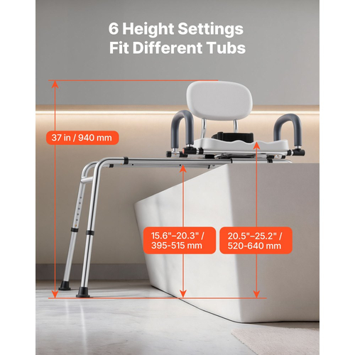 Συρόμενη καρέκλα ντους VEVOR, Πάγκος μεταφοράς μπανιέρας 180 kg με περιστρεφόμενο κάθισμα, Πάγκος ντους με περιστρεφόμενους βραχίονες και πλάτη, ρυθμιζόμενο ύψος και πλάτος για άτομα με αναπηρία, ηλικιωμένους, ηλικιωμένους και άτομα με αναπηρία