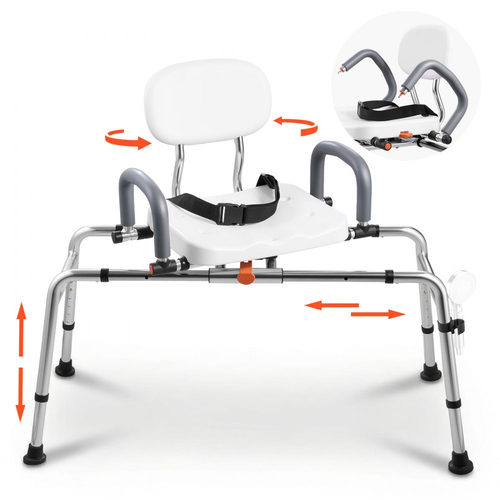 Συρόμενη καρέκλα ντους VEVOR, Πάγκος μεταφοράς μπανιέρας 180 kg με περιστρεφόμενο κάθισμα, Πάγκος ντους με περιστρεφόμενους βραχίονες και πλάτη, ρυθμιζόμενο ύψος και πλάτος για άτομα με αναπηρία, ηλικιωμένους, ηλικιωμένους και άτομα με αναπηρία