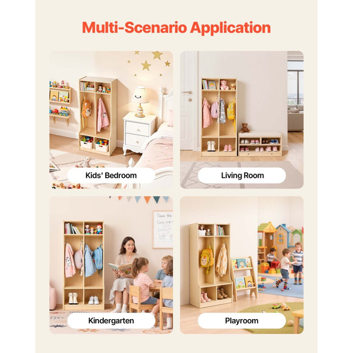 VEVOR Παιδική Ντουλάπα Ρούχων 2 Τμημάτων, Ξύλινη Οργάνωση Αποθήκευσης Ντουλαπιού για Νήπια με 4 Γάντζους & Κιτ Αντιανατροπής, Μοντέρνες Παιδικές Ντουλάπες Ρούχων με 4 Μικρά Ανοιχτά Κουτιά Αποθήκευσης για Σπίτι, Νηπιαγωγείο, Παιδικό Σταθμό, Φυσικό