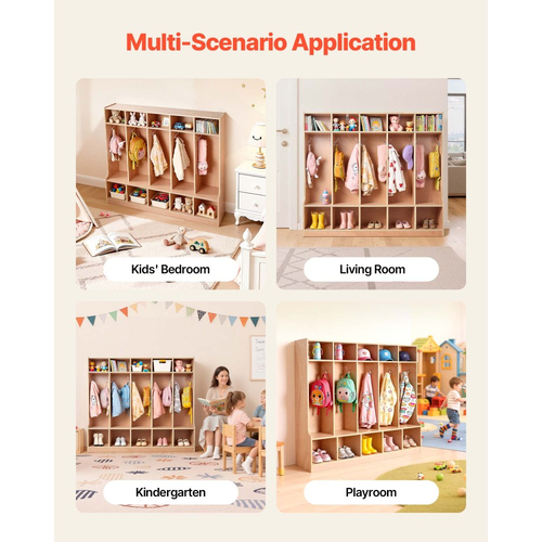 VEVOR Παιδική Ντουλάπα Ρούχων 5 Τμημάτων, Ξύλινη Ντουλάπα Αποθήκευσης για Νήπια με 10 Γάντζους & Αντιολισθητικό Χαλί, Μοντέρνες Παιδικές Ντουλάπες Ρούχων με 10 Μικρά Ανοιχτά Κουτιά Αποθήκευσης για Σπίτι, Νηπιαγωγείο, Παιδικό Σταθμό, Φυσικό