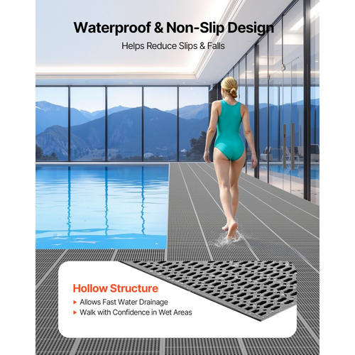 Πατάκι αποστράγγισης VEVOR, 90 x 1500 cm, Αντιολισθητικό επαγγελματικό πατάκι δαπέδου PVC, Κοίλο ρολό πατακιού αποστράγγισης νερού για υγρές περιοχές, για εξωτερικό εσωτερικό εστιατόριο, πισίνα, βεράντα, μπάνιο, τουαλέτα, μαύρο