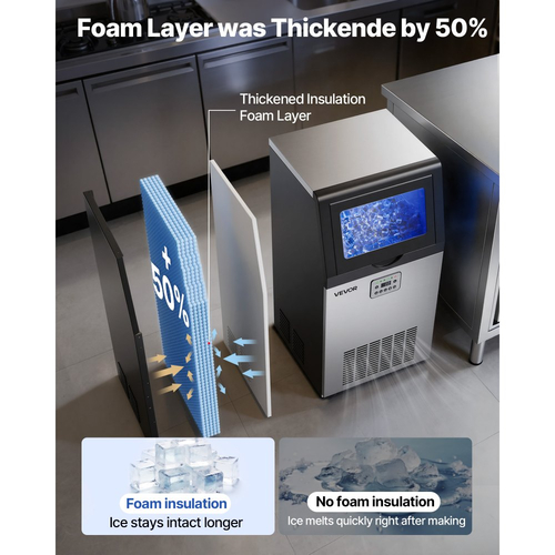 Επαγγελματική μηχανή πάγου VEVOR, 54 kg/24h με χωρητικότητα αποθήκευσης 14 kg, εντοιχισμένη/ελεύθερη/κάτω από πάγκο, παγομηχανή από ανοξείδωτο ατσάλι με οθόνη LED και αυτοκαθαρισμό, για οικιακό μπαρ/εστιατόριο