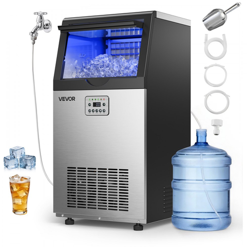 Επαγγελματική μηχανή πάγου VEVOR, 54 kg/24h με χωρητικότητα αποθήκευσης 14 kg, εντοιχισμένη/ελεύθερη/κάτω από πάγκο, παγομηχανή από ανοξείδωτο ατσάλι με οθόνη LED και αυτοκαθαρισμό, για οικιακό μπαρ/εστιατόριο