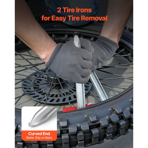 Κιτ αλλαγής ελαστικών VEVOR για ποδήλατο, κατάλληλο για τροχούς Motocross Enduro 406-533 mm, περιλαμβάνει προσαρμογείς άξονα 15-25 mm, συμπαγή αλλαγή ελαστικών για ποδήλατο με 2 σίδερα και προστατευτικό μανίκι