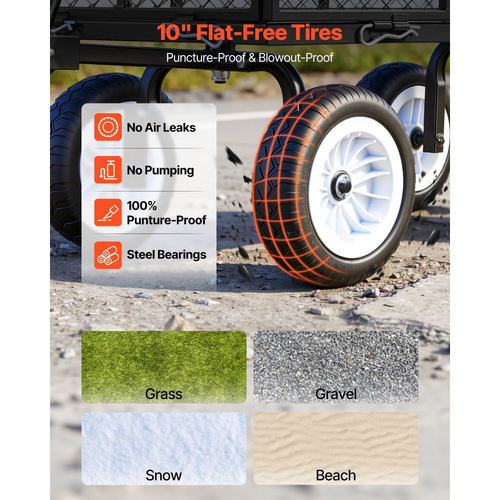 Καρότσι κήπου VEVOR, 408,2 kg, Βαρύ χαλύβδινο καρότσι κήπου και αυλής με ελαστικά 10 ιντσών, Σκαμπό κηπουρικής εξωτερικού χώρου με ρυθμιζόμενη λαβή, Αποσπώμενα πλαϊνά πάνελ, Σύνδεση σε ATV ή τρακτέρ, Μαύρο