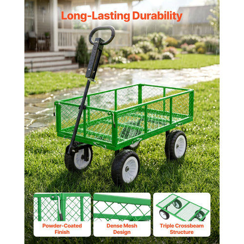 Καρότσι κήπου VEVOR, 408,2 kg, Βαρύ χαλύβδινο καρότσι κήπου και βοηθητικού εξοπλισμού με ελαστικά 10 ιντσών, Σκαμπό κηπουρικής εξωτερικού χώρου με ρυθμιζόμενη λαβή, Αποσπώμενα πλαϊνά πάνελ, Σύνδεση σε ATV ή τρακτέρ, Πράσινο