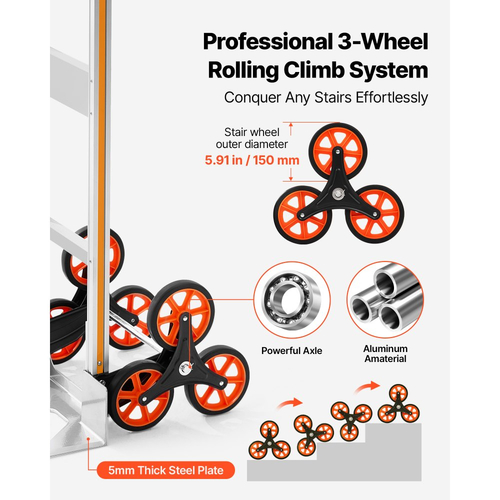 Καρότσι αναρρίχησης σκαλοπατιών VEVOR, χωρητικότητα αναρρίχησης σκαλοπατιών 150 kg, πτυσσόμενο καρότσι από κράμα αλουμινίου με τηλεσκοπική λαβή, 6 ρόδες και 2 κορδόνια ελαστικού, καρότσι αναρρίχησης σκαλοπατιών για το σπίτι, είδη παντοπωλείου, αποθήκη