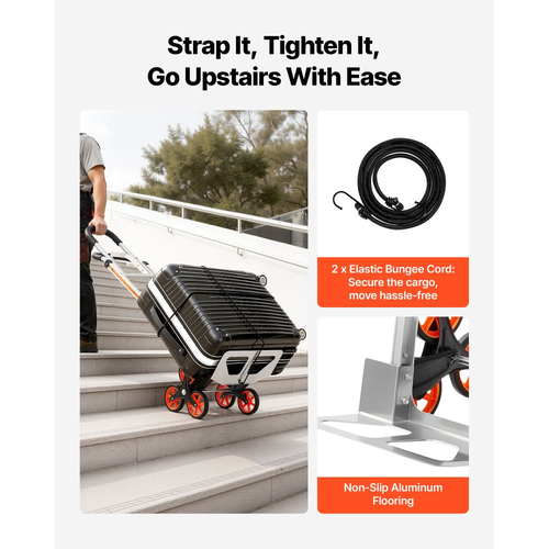 Καρότσι αναρρίχησης σκαλοπατιών VEVOR, χωρητικότητα αναρρίχησης σκαλοπατιών 150 kg, πτυσσόμενο καρότσι από κράμα αλουμινίου με τηλεσκοπική λαβή, 6 ρόδες και 2 κορδόνια ελαστικού, καρότσι αναρρίχησης σκαλοπατιών για το σπίτι, είδη παντοπωλείου, αποθήκη