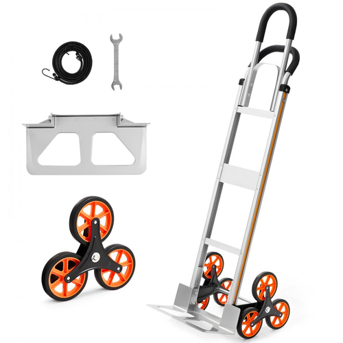 Καρότσι αναρρίχησης σκαλοπατιών VEVOR, χωρητικότητα αναρρίχησης σκαλοπατιών 150 kg, πτυσσόμενο καρότσι από κράμα αλουμινίου με τηλεσκοπική λαβή, 6 ρόδες και 2 κορδόνια ελαστικού, καρότσι αναρρίχησης σκαλοπατιών για το σπίτι, είδη παντοπωλείου, αποθήκη