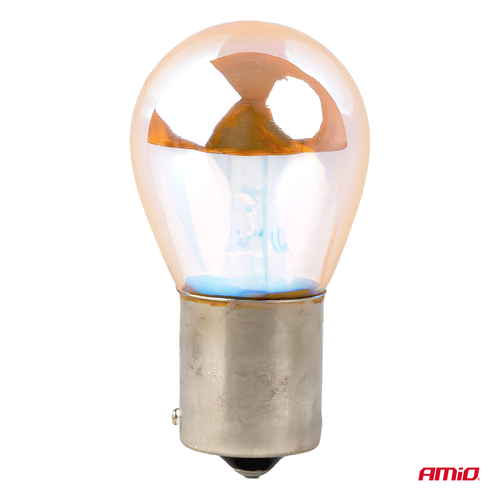 Amio – Λάμπες Αλογόνου PY21W BAU15s 12V 21W Πορτοκαλί/Χρώμιο Lumitec για Φλας & Καθαρή Σήμανση – Σετ 2 Τεμ. (04627/AM)