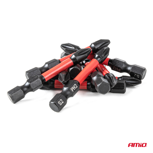 Amio – Μύτες Στρέψης Torsion PH2 HEX 1/4" 50mm Heavy Duty για Σταθερή Τοποθέτηση Εργαλείου & Καθημερινή Χρήση – Σετ 10 Τεμ. (04784/AM)