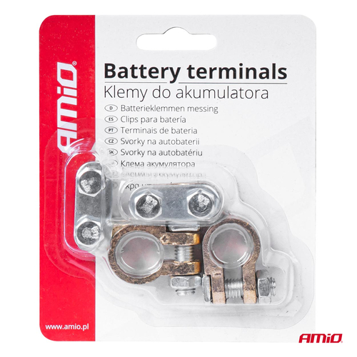 Amio – Πόλοι Μπαταρίας Ευρωπαϊκού Τύπου Ορείχαλκου για Σταθερή Σύνδεση & Αξιόπιστη Εκκίνηση – 2 Τεμ. (01392/AM)