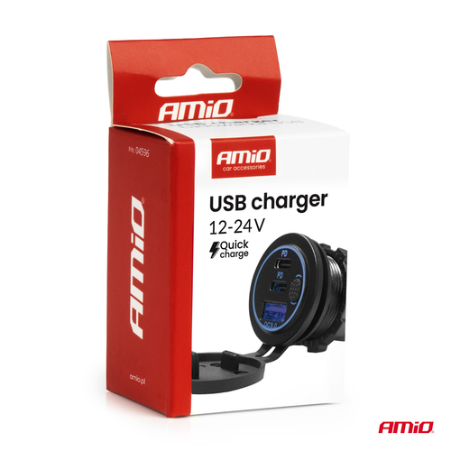 Amio – Φορτιστής Αναπτήρα 12/24V 2xUSB-C + USB QC3.0 για Ταχεία Φόρτιση & Ασφαλή Χρήση με LED – 1 Τεμ. (04596/AM)