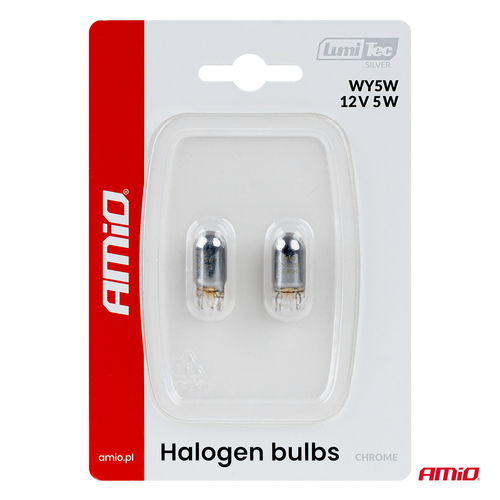 Amio – Λάμπες Αλογόνου WY5W W2.1x9.5d Καρφωτές 12V 5W Λευκό/Χρώμιο Lumitec για Φωτισμό Θέσης & Εσωτερικό – Σετ 2 Τεμ. (04628/AM)