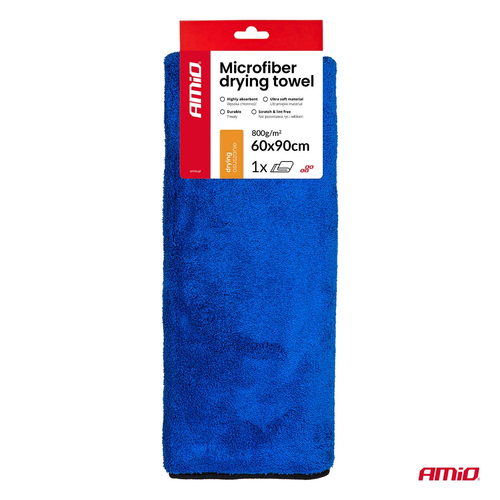 Amio – Πανί Στεγνώματος Μικροϊνών 60x90cm 800GSM για Γρήγορο Στέγνωμα & Χωρίς Γρατζουνιές – 1 Τεμ. (04488/AM)