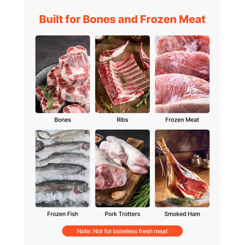 Ηλεκτρική πριονοκορδέλα κρέατος VEVOR Commercial, μηχανή κοπής οστών 1100W με πάγκο εργασίας 315 x 460 mm, πάχος κοπής 0-110 mm, 7 επιπλέον ανταλλακτικές λεπίδες, για κοπή οστών, κατεψυγμένου κρέατος, χοιρινού, βοδινού και πλευρών