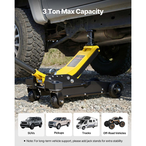 Γρύλος δαπέδου VEVOR, Χωρητικότητα 3 τόνων, Αλουμινένιος & Χαλύβδινος αγωνιστικός γρύλος δαπέδου με διπλά έμβολα, αντλία γρήγορης ανύψωσης και στύλο επέκτασης, Υδραυλικός ανυψωτήρας τρόλεϊ για SUV, Pick-up, φορτηγά, Εύρος ανύψωσης 150-745 mm