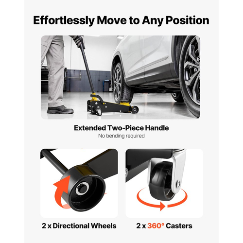 Γρύλος δαπέδου χαμηλού προφίλ VEVOR, χωρητικότητας 3 τόνων, ατσάλινος αγωνιστικός γρύλος δαπέδου με αντλία γρήγορης ανύψωσης μονού εμβόλου και ποδοκίνητο πεντάλ, υδραυλικός ανυψωτήρας τρόλεϊ για sedan, SUV, φορτηγάκια, εύρος ανύψωσης 130-500 mm