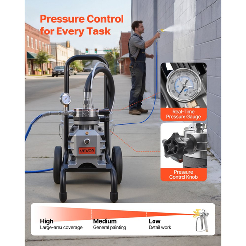 Ψεκαστήρας βαφής χωρίς αέρα VEVOR με διάφραγμα, αποδοτικός ψεκαστήρας βαφής χωρίς αέρα 1100 W με καρότσι, υψηλής πίεσης 2200 psi, με πόλο επέκτασης, βελόνα καθαρισμού και βούρτσα, για ψεκασμό εσωτερικού και εξωτερικού χώρου στο σπίτι