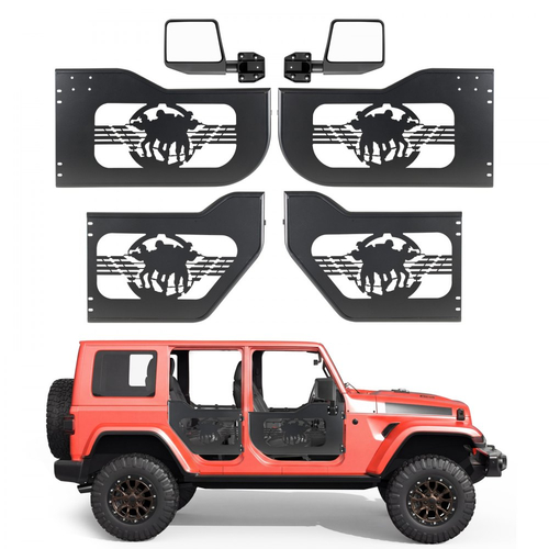 Πόρτες VEVOR Jeep Tube, 4θυρες, κατάλληλες για Jeep Wrangler JL 2018-2026 & Gladiator JT 2020-2026, Μισές σωληνωτές πόρτες Off Road με μοτίβο Soldier, μπροστινές και πίσω σωληνωτές μισές πόρτες με πιστοποιημένους πλευρικούς καθρέφτες DOT και λαστιχένια μαξιλαράκια.