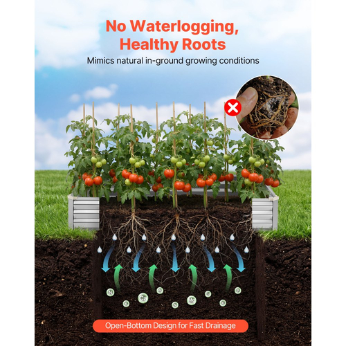 VEVOR 2 τεμάχια γαλβανισμένα υπερυψωμένα παρτέρια κήπου, 180 x 90 x 30 cm, Κιτ ορθογώνιων μεταλλικών κουτιών γλάστρας εξωτερικού χώρου, Υπερυψωμένο κουτί φύτευσης χωρίς πάτο με γάντια, Alu-Zinc, για καλλιέργεια λουλουδιών και λαχανικών, Ασημί