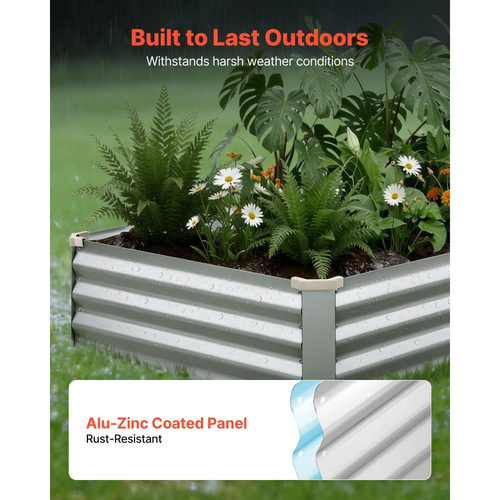 VEVOR 2 τεμάχια γαλβανισμένα υπερυψωμένα παρτέρια κήπου, 180 x 90 x 30 cm, Κιτ ορθογώνιων μεταλλικών κουτιών γλάστρας εξωτερικού χώρου, Υπερυψωμένο κουτί φύτευσης χωρίς πάτο με γάντια, Alu-Zinc, για καλλιέργεια λουλουδιών και λαχανικών, Ασημί